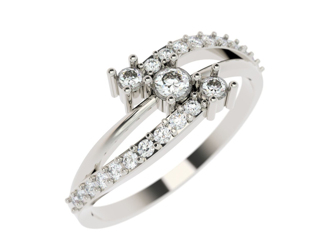 Ring three stone diamond engagement in gold