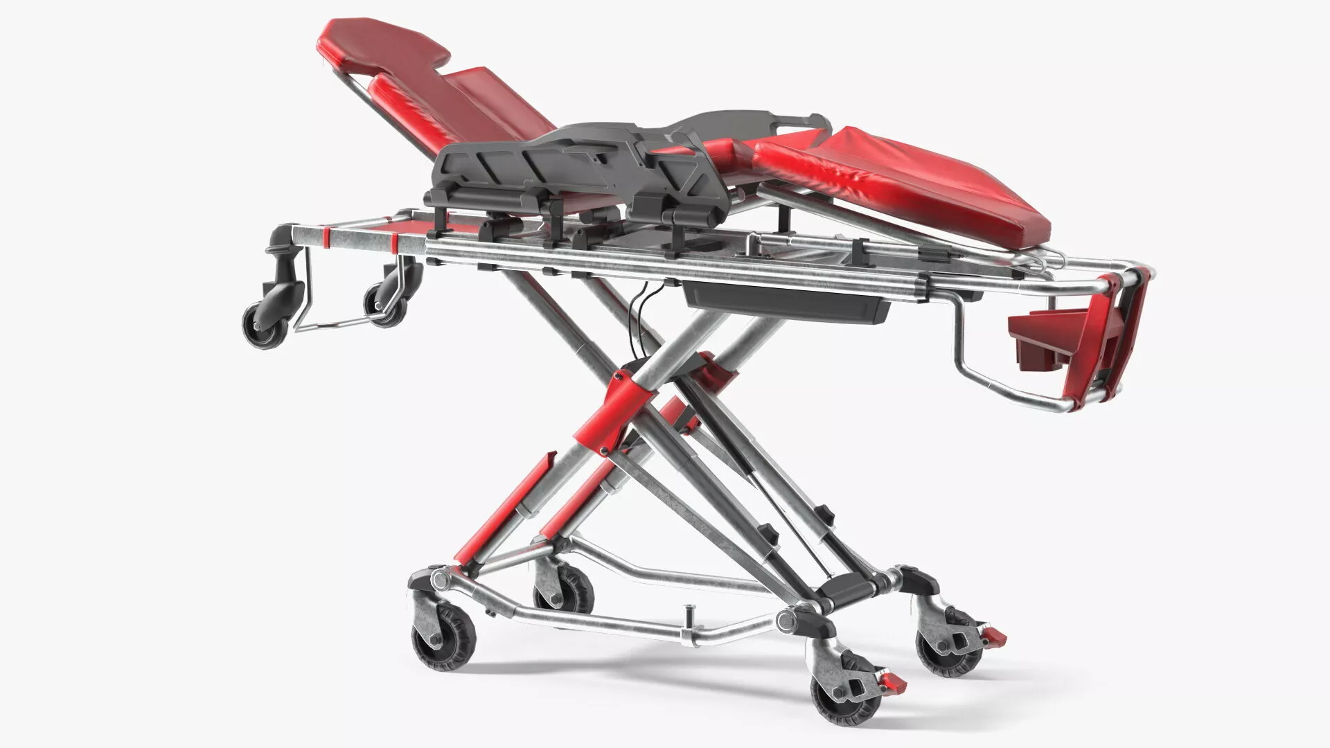 Folding Ambulance Stretcher Black Red Rigged for Maya 3D model