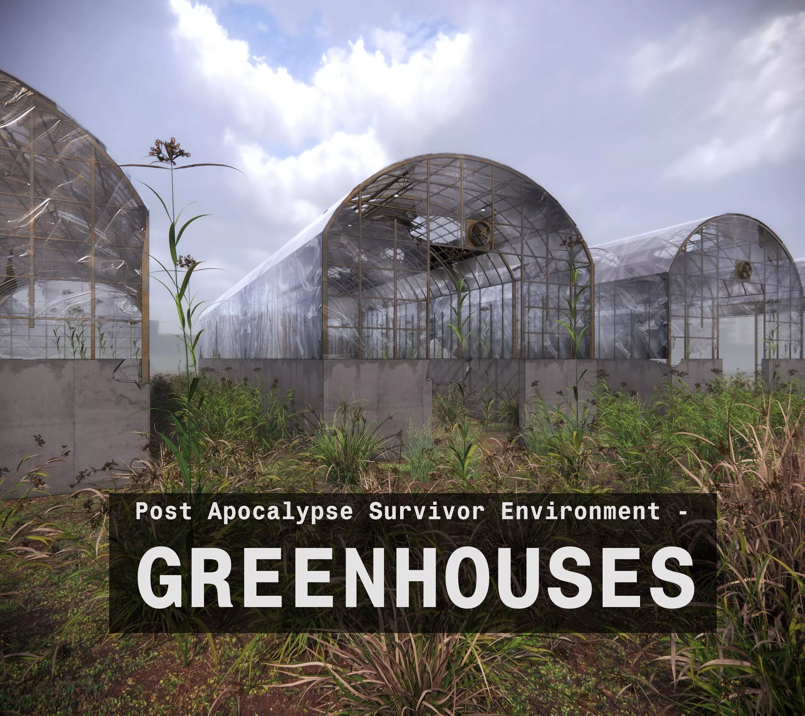 Post Apocalypse Survivor Environment - Greenhouses Low-poly 3D model