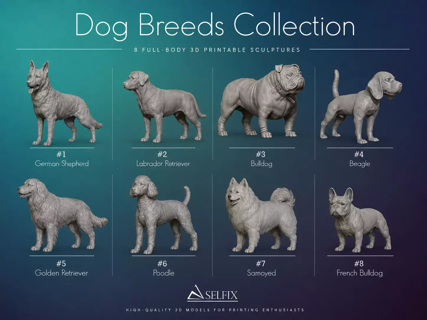Dog Breeds Full Body STL Collection 3D Model Pack