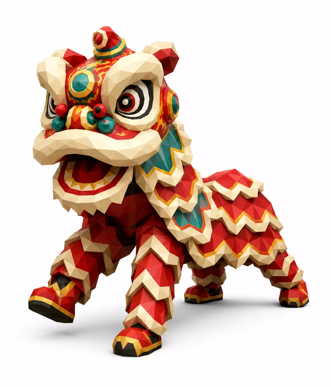 Low Poly Chinese Lion 3D Model - Geometric Lion Dance Asset 3D print model