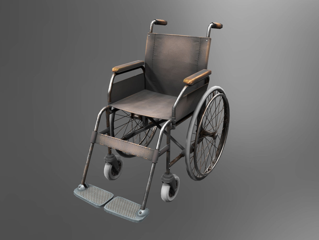 Hospital wheelchair and gurney Low-poly 3D model_1