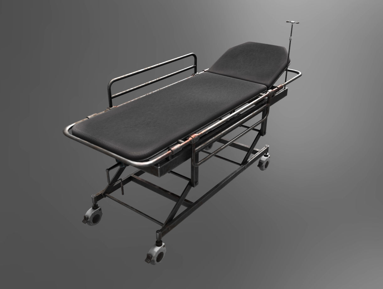 Hospital wheelchair and gurney Low-poly 3D model_2