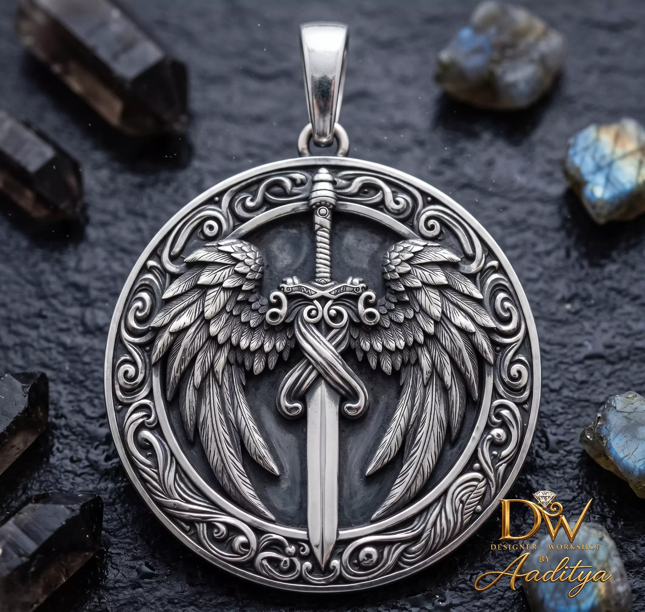 Archangel Michael Sword Shield Medallion Pendant 3D print model