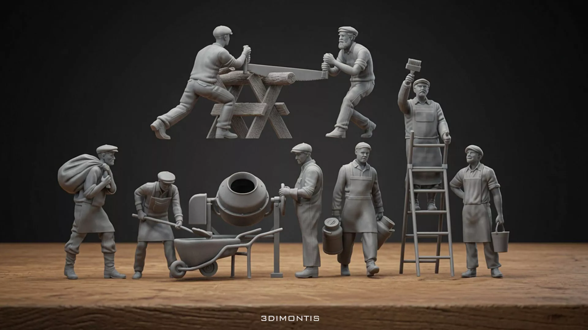 Construction Workers Craftsmen STL Builders 3D print model