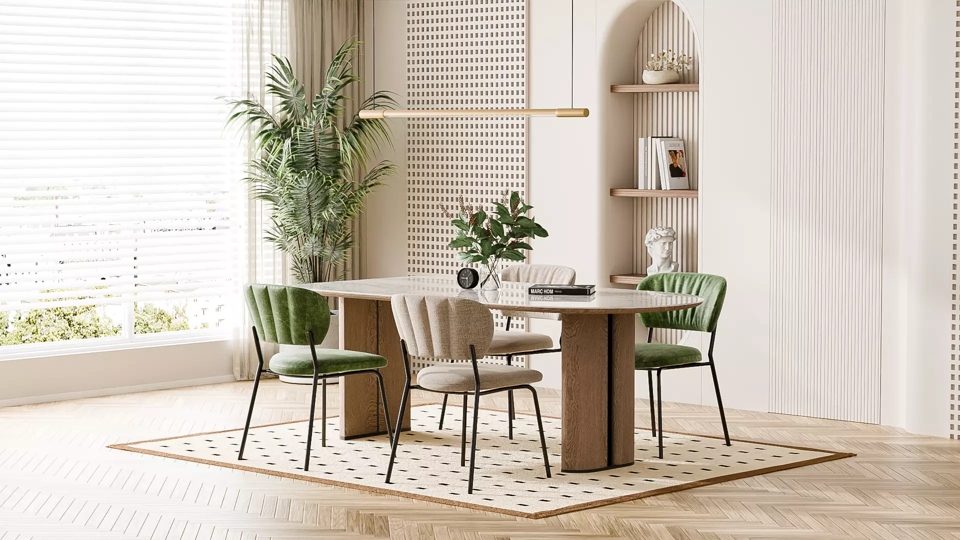 Modern Scandinavian Wabi-Sabi Dining Room Interior 3D model