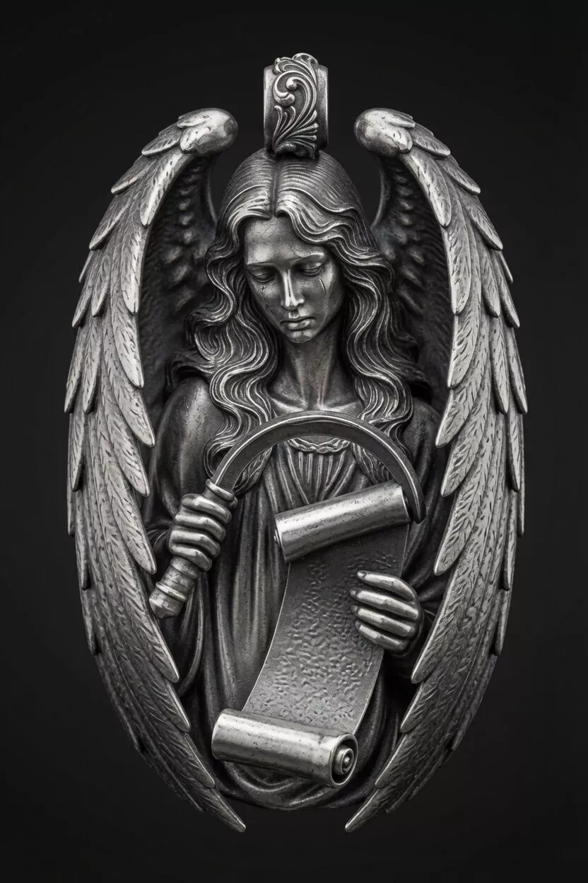 Angel of Destiny Pendant Gothic Guardian Angel with Scroll 3D print model