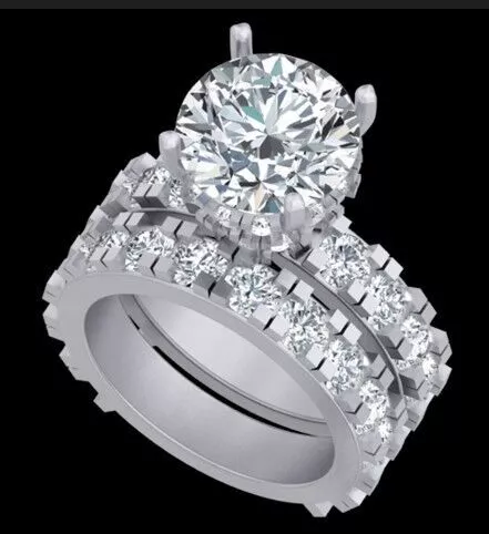 Round Cut Hidden Halo Bridal Ring Set 3D print model