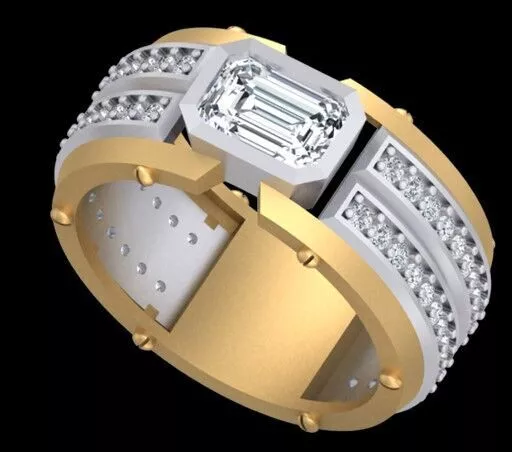 Emerald Cut Two-Tone Mens Diamond Ring 3D print model