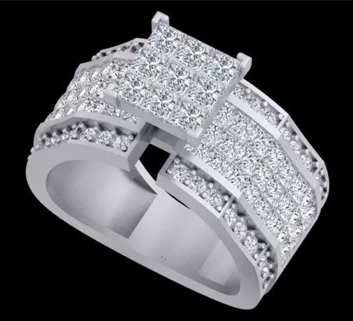 Wide Princess Cut Mens Diamond Statement Ring 3D print model