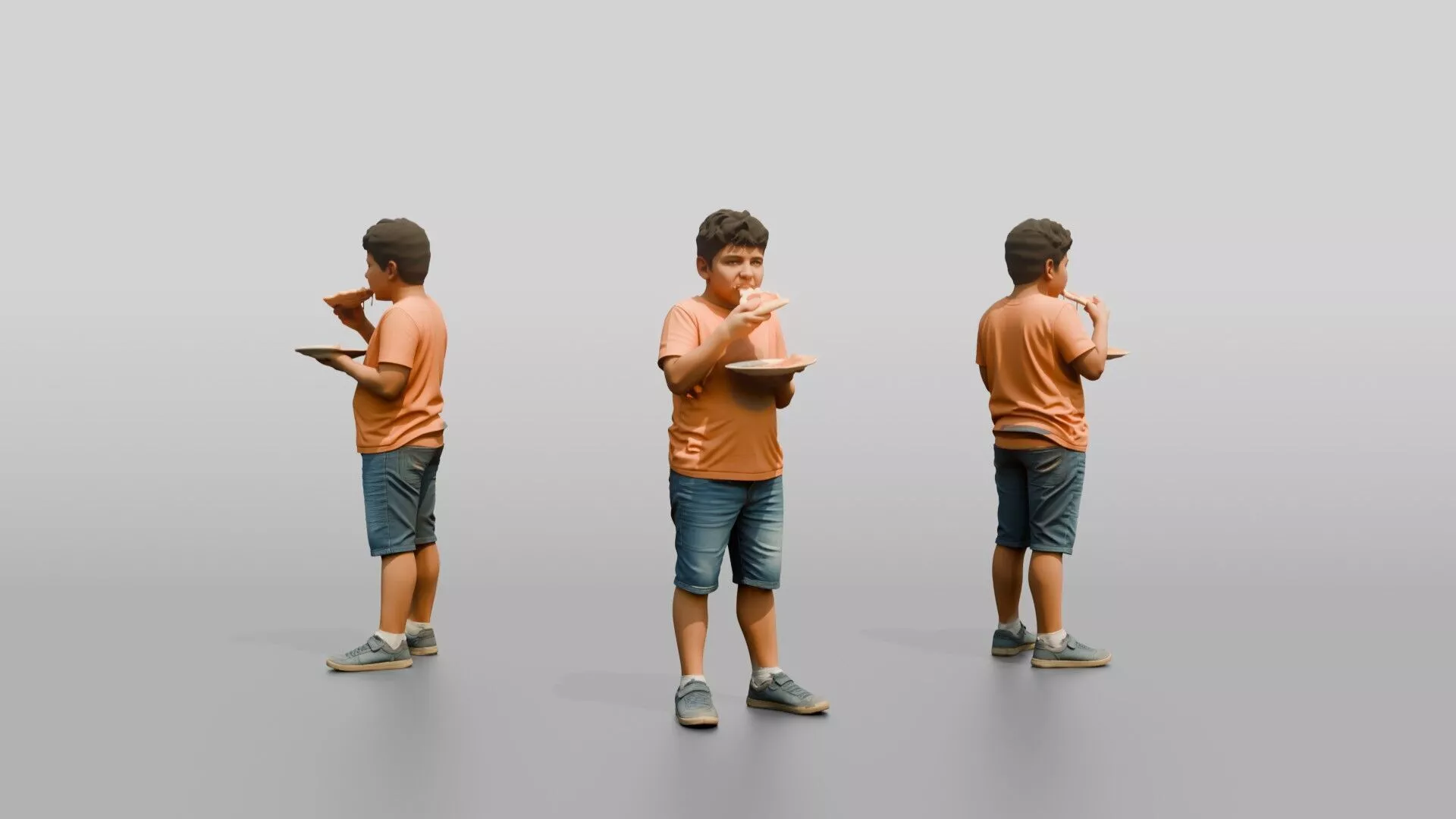 Stocky Portuguese Boy Eating a Slice of Pizza 3D model