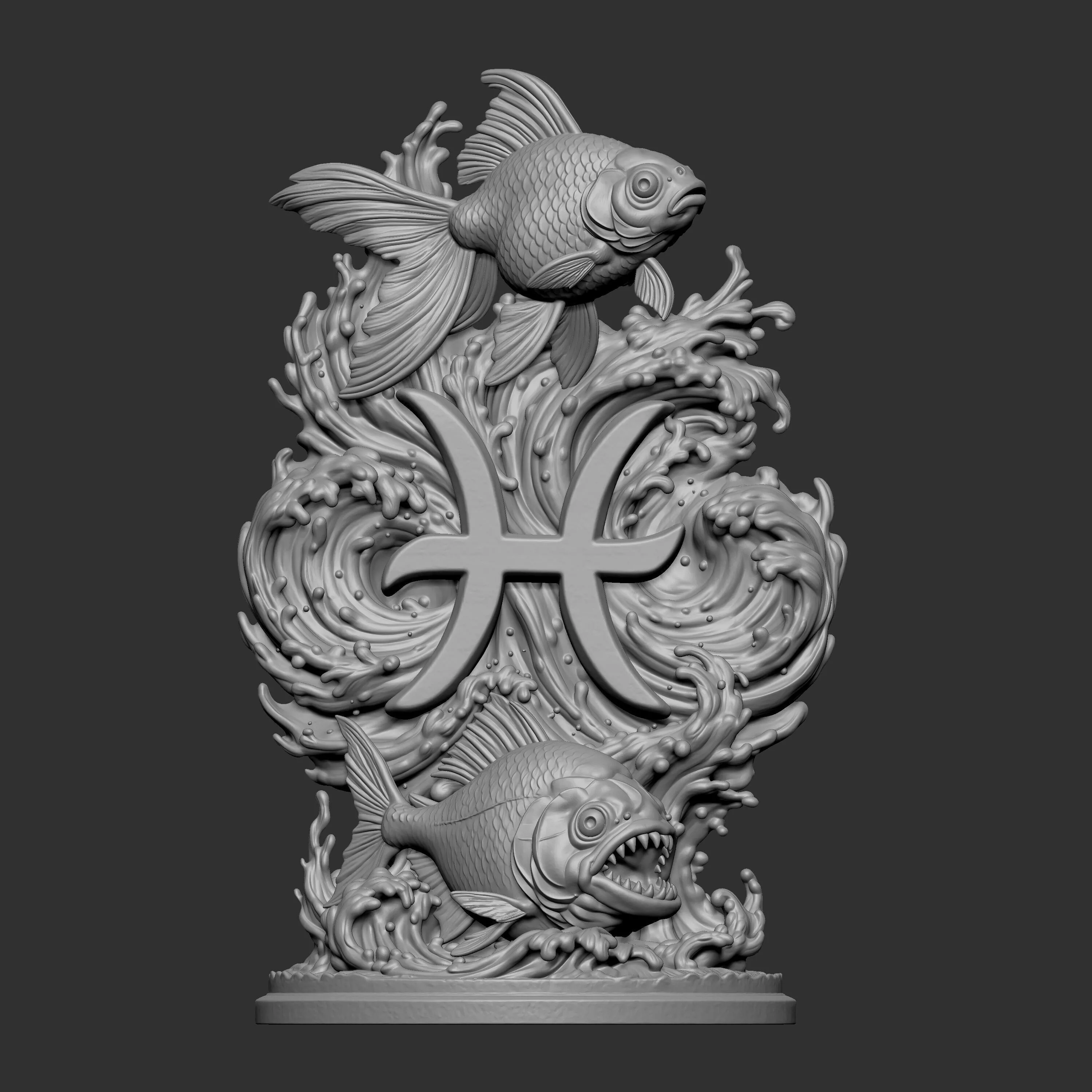 3D digital sculpture representing the Pisces Zodiac sign 3D print model