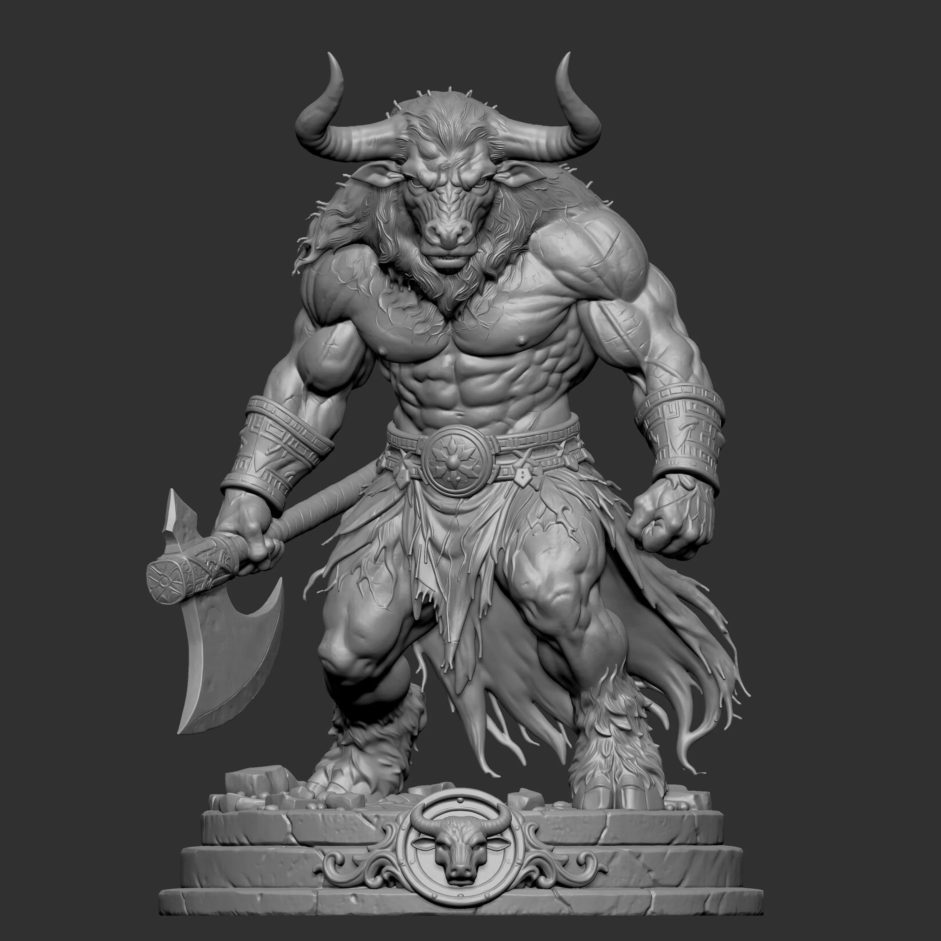 3D sculpture of a Minotaur warrior 3D print model