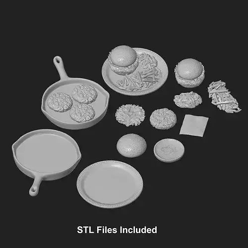 Cheeseburger and Fries Meal  3D print model 2