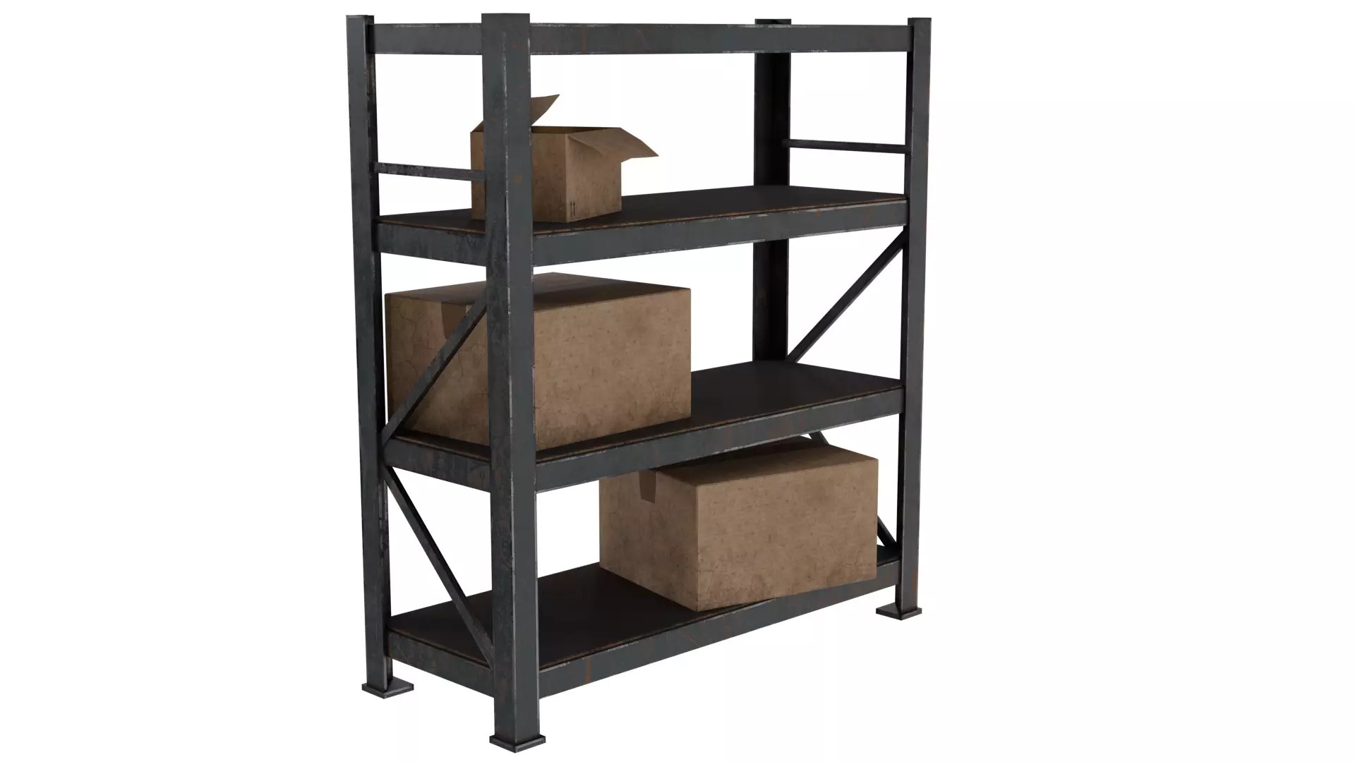 Industrial Storage Rack with Cardboard Boxes Game Ready Low-poly 3D model