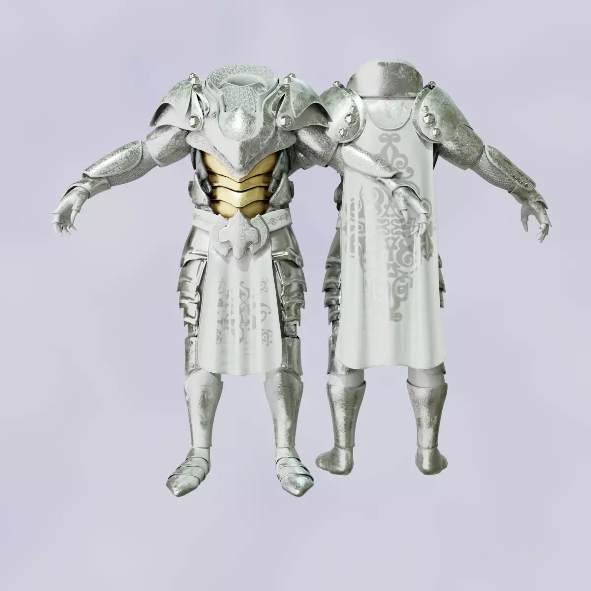 Holy Paladin Heavy Armor Set with Cloak Low-poly 3D model