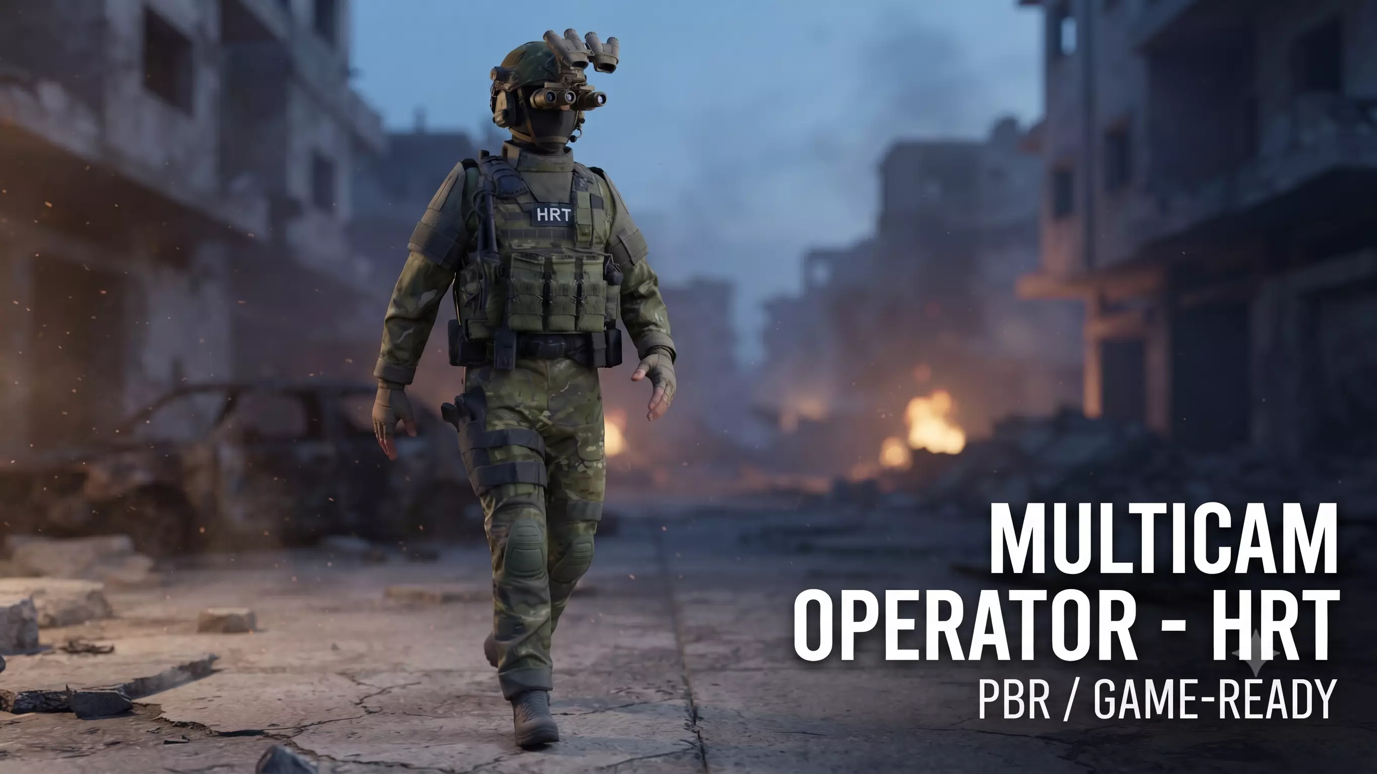 HRT special forces Operator - Rigged Elite Soldier with NVGs Low-poly 3D model