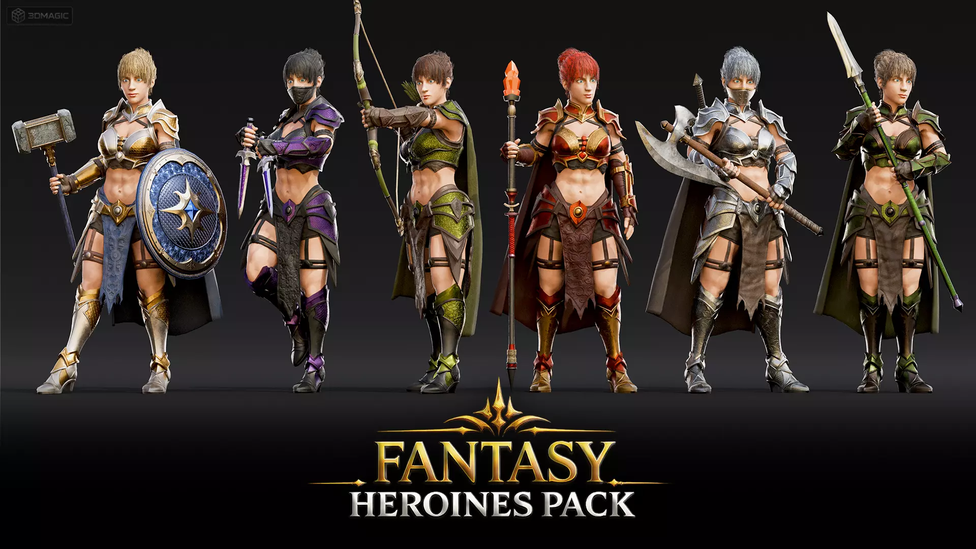 Fantasy Heroines pack Low-poly 3D model
