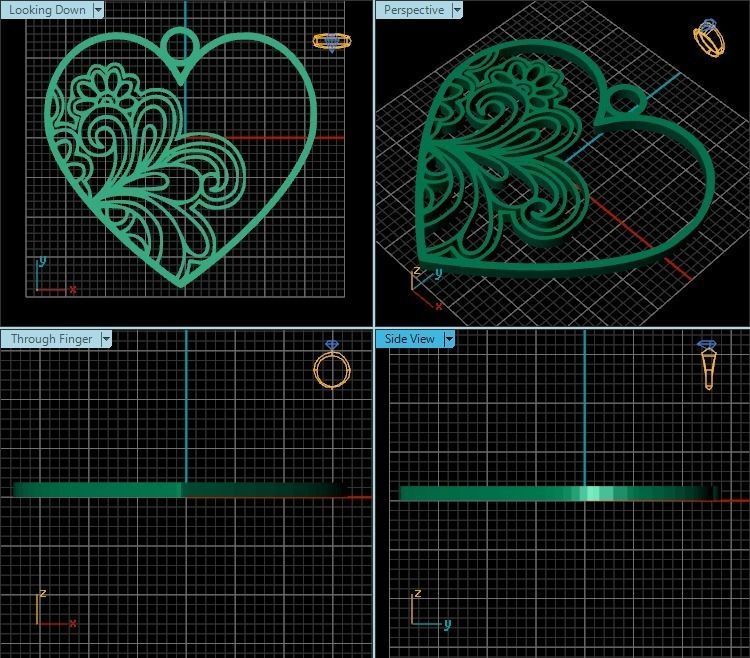 Pendant gold heart with floral design 3D print model_2