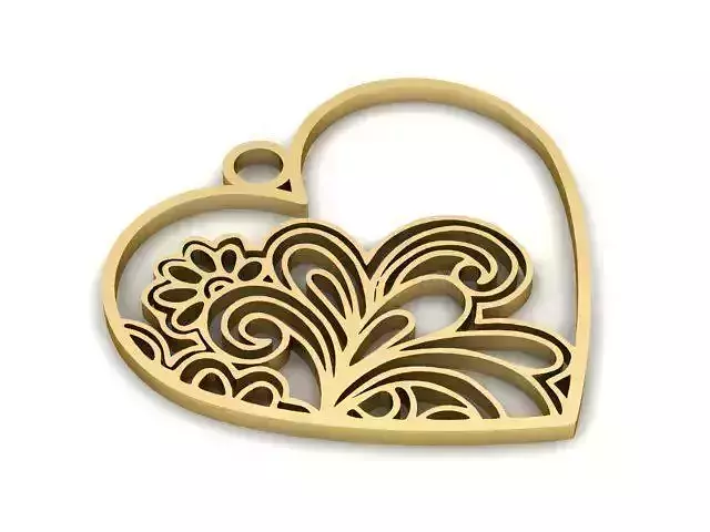 Pendant gold heart with floral design