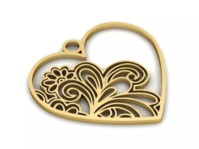 Pendant gold heart with floral design 3D print model_0
