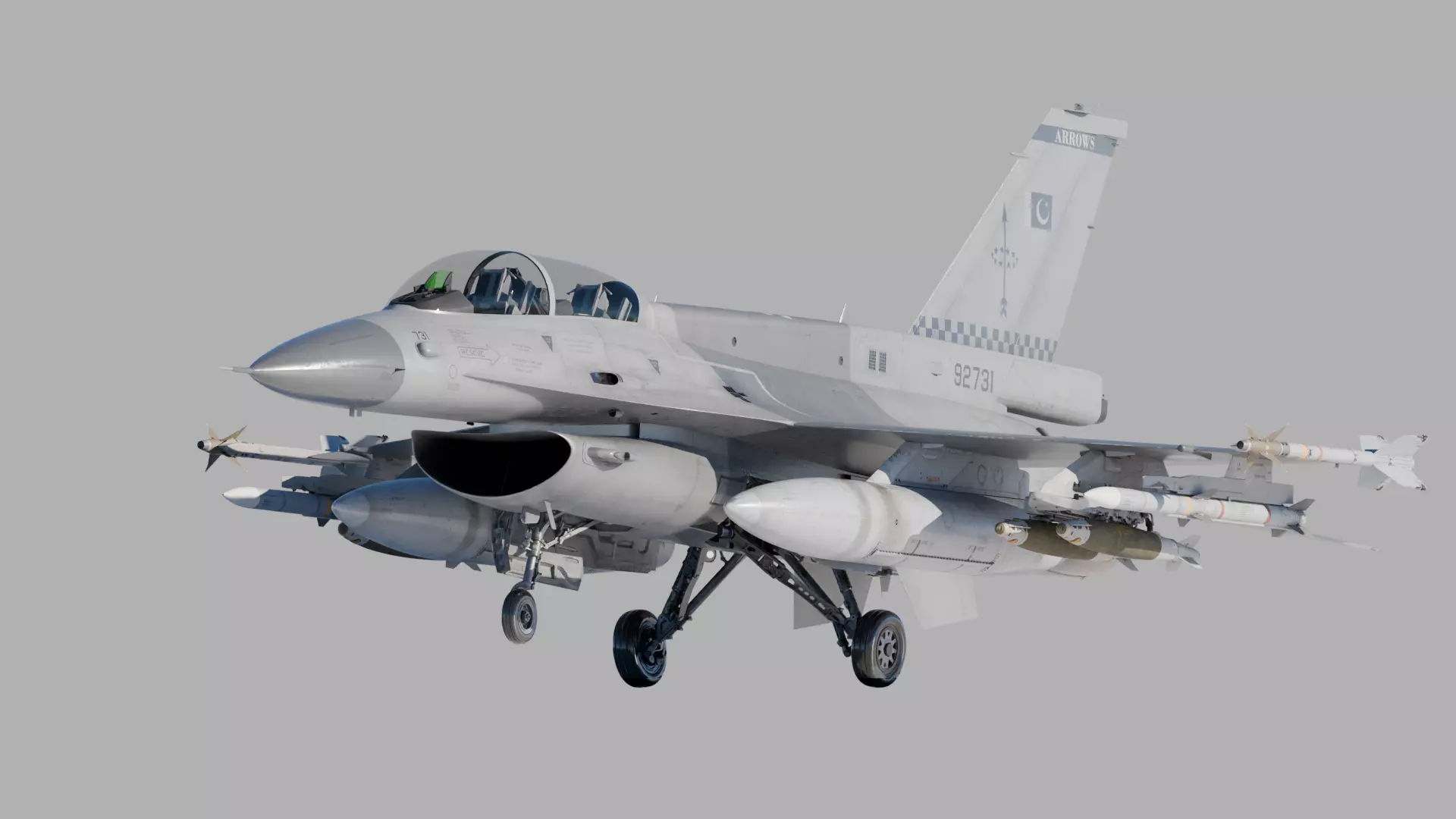 F-16D Game ready Rigged Animated with Weapons Low-poly 3D model