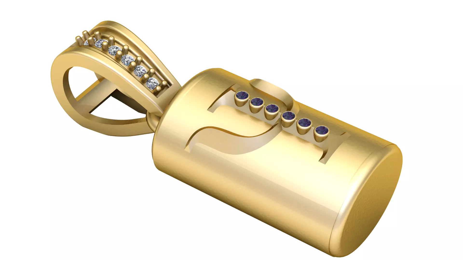 Royal Cylindrical Amethyst Gold Pendant 3D print model