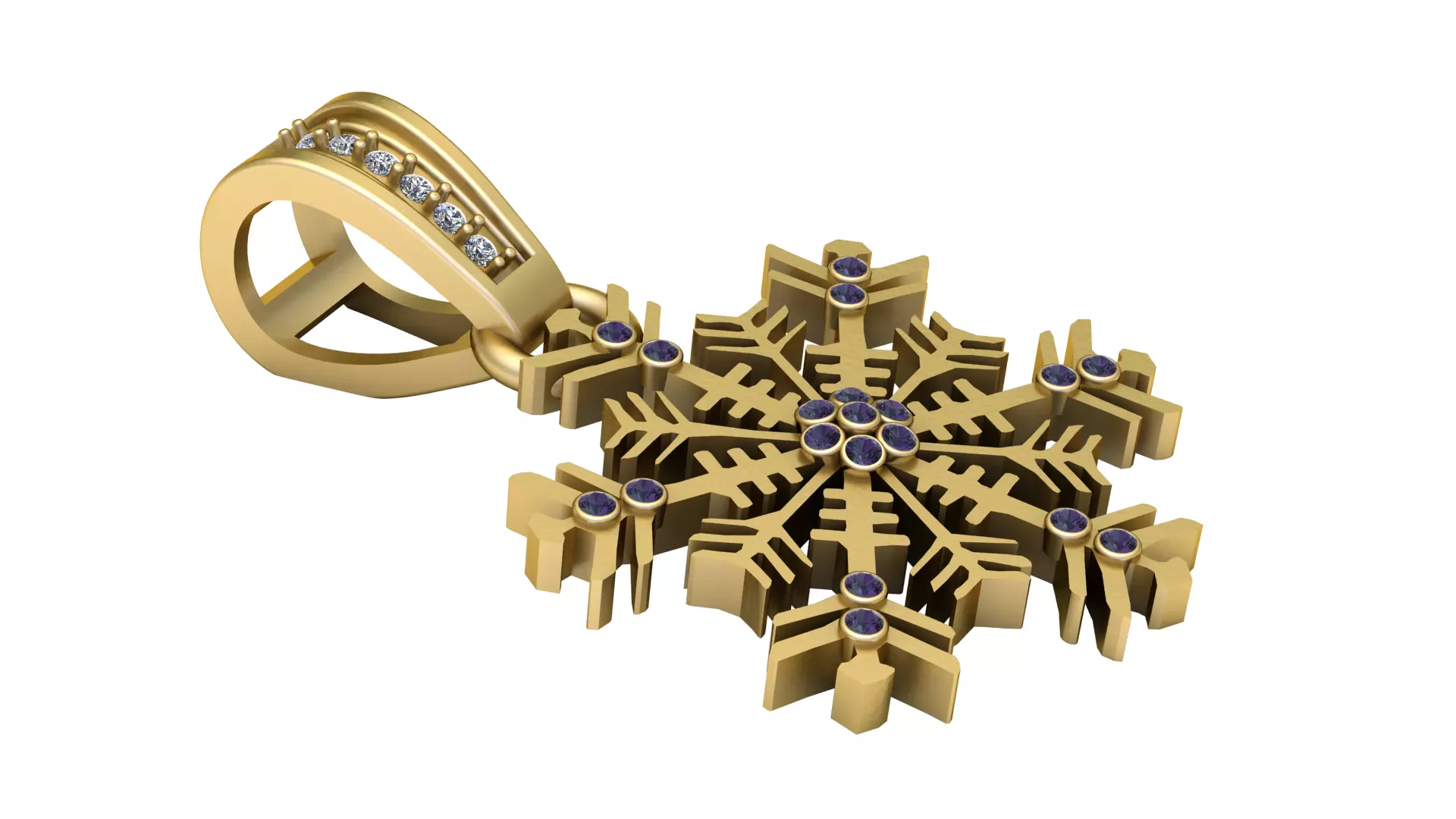 Elegant Snowflake Gold Pendant with Gemstone Accents 3D print model