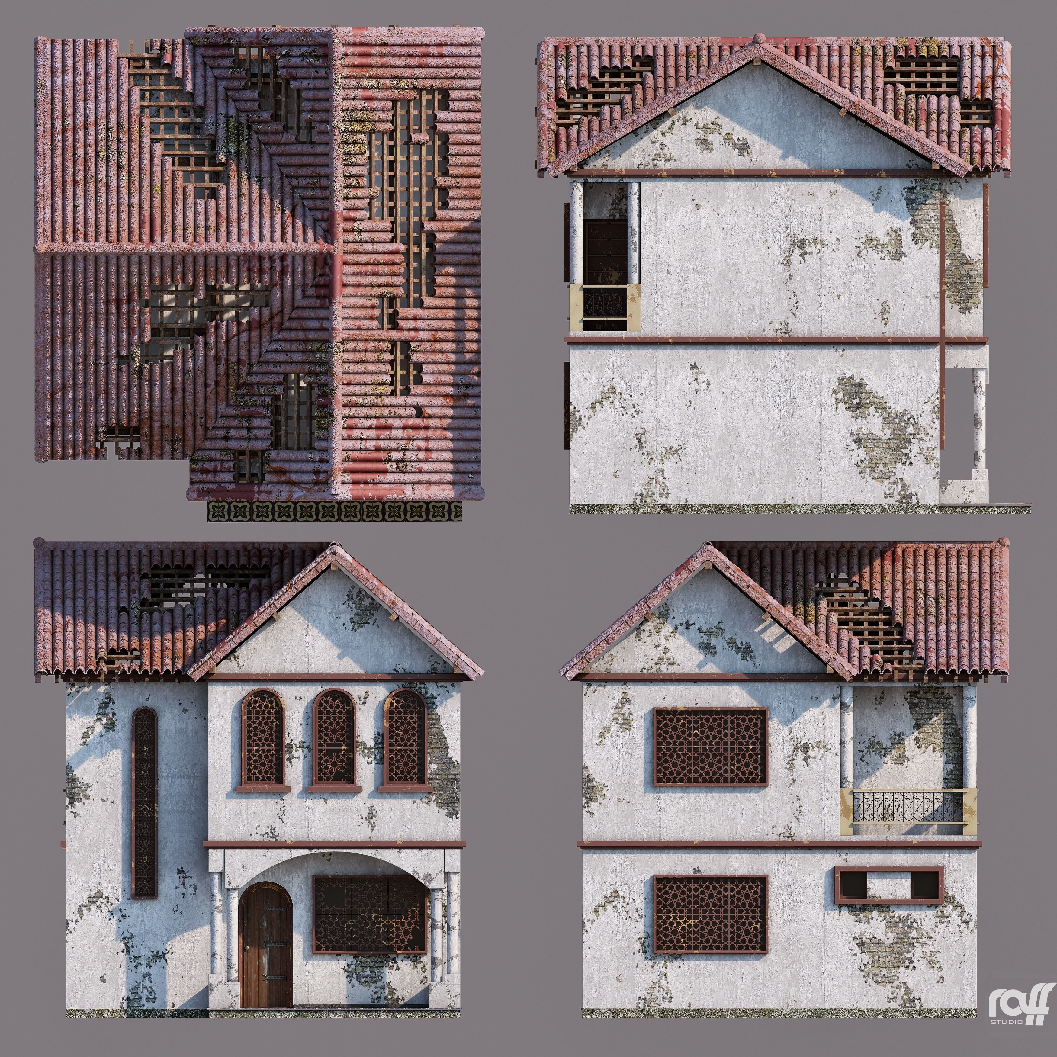Abandoned house Low-poly 3D model_0