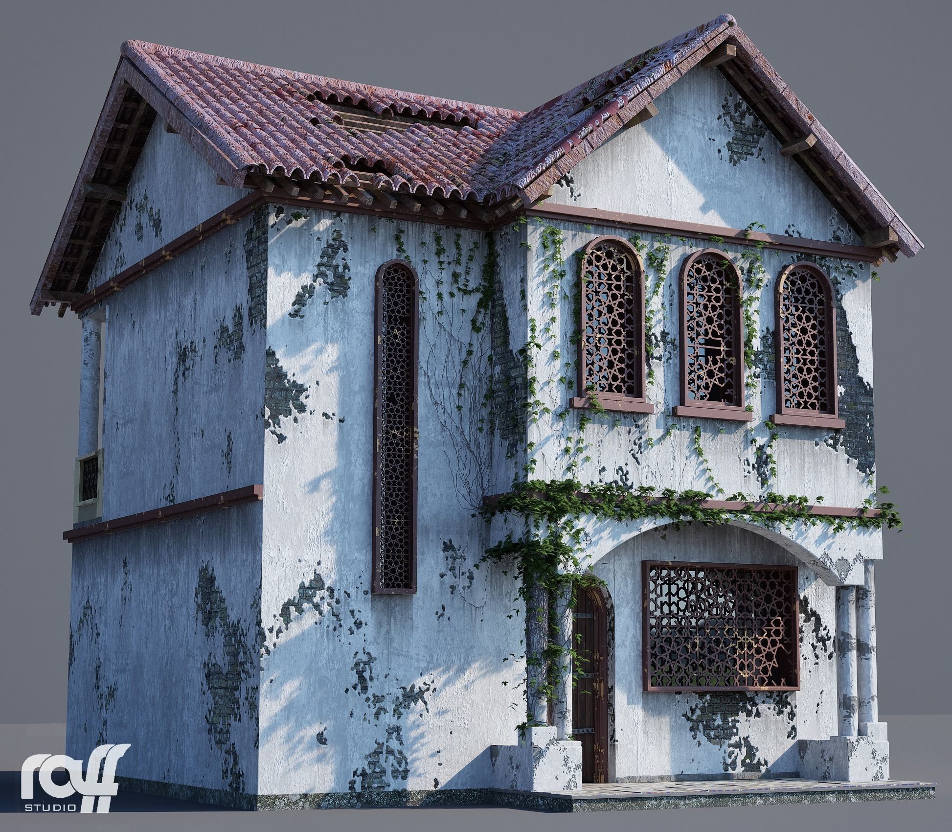 Abandoned house Low-poly 3D model_1
