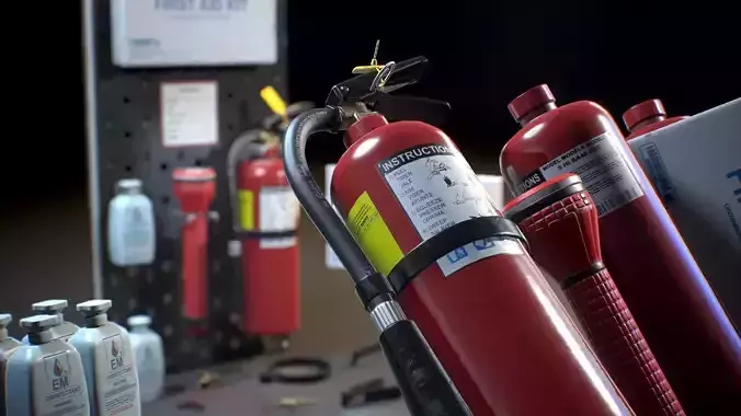 Emergency Set - Fire Extinguisher - Game ready props Low-poly 3D model