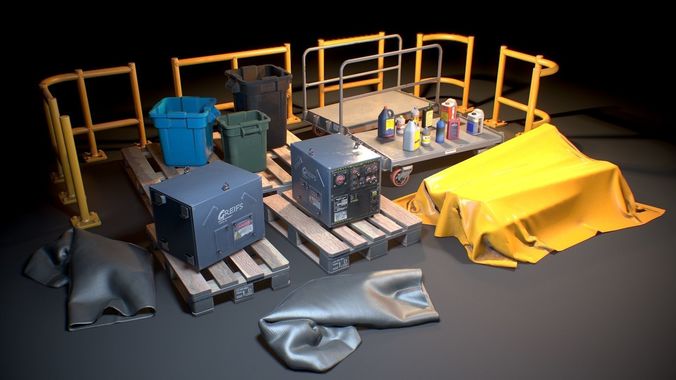 Storage Generic Prop Collection - Game ready Low-poly 3D model