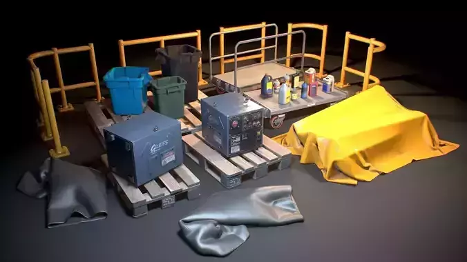 Storage Generic Prop Collection - Game ready Low-poly 3D model