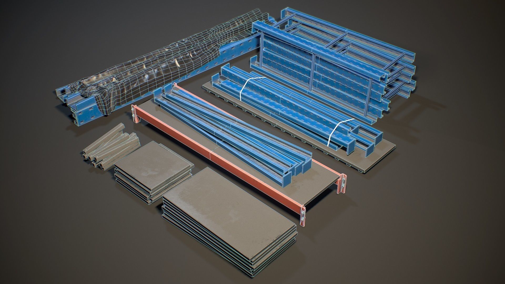 Storage Rack Collection - Modular Game ready props Low-poly 3D model_9