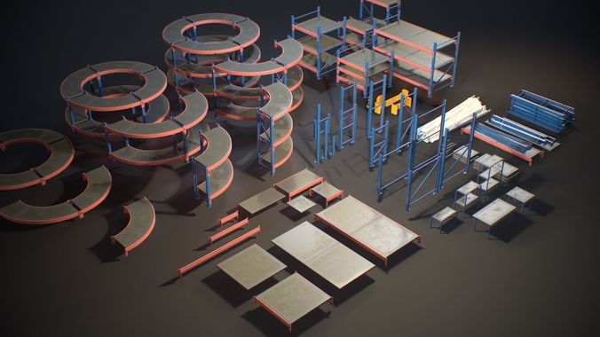 Storage Rack Collection - Modular Game ready props Low-poly 3D model