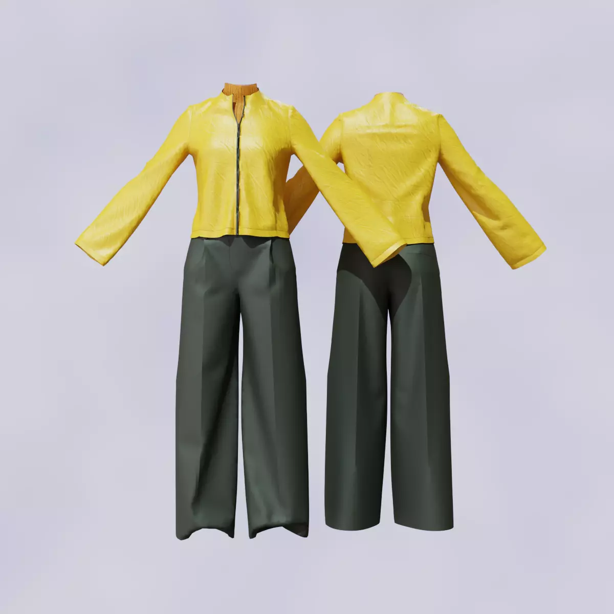 Women Casual Leather Jacket and Wide Leg Pants Outfit 3D model