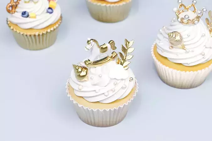 gold series birth gift cupcake cake baked 3D model 4