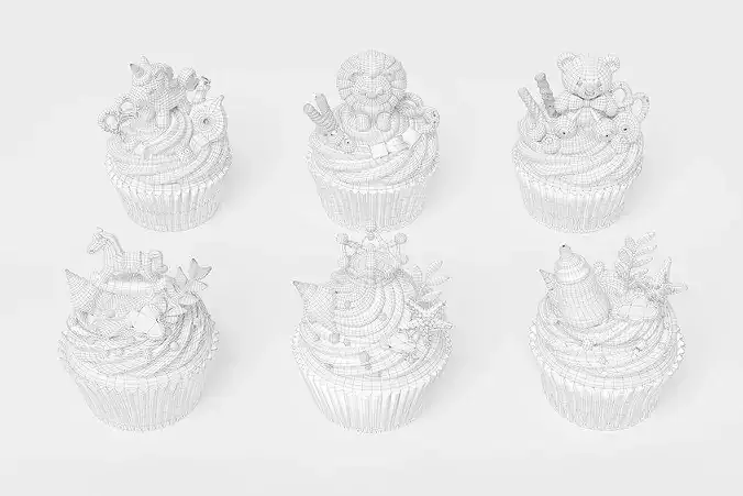 gold series birth gift cupcake cake baked 3D model 6