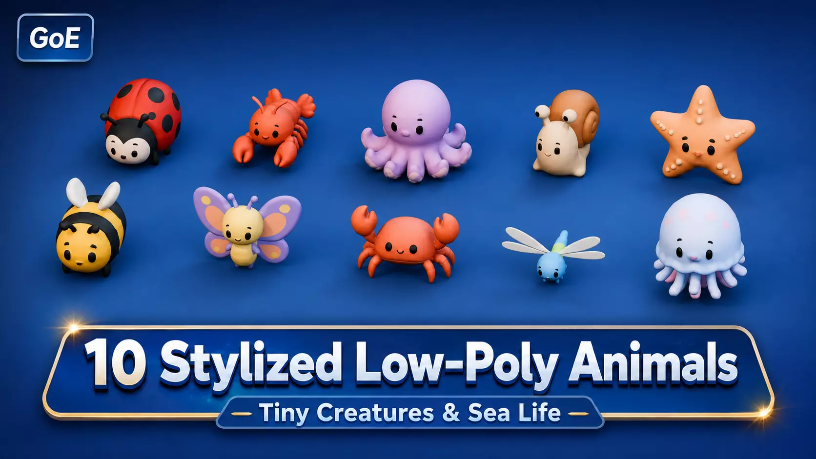 10 Stylized Low Poly Tiny Creatures and Sea Life Pack Low-poly 3D model
