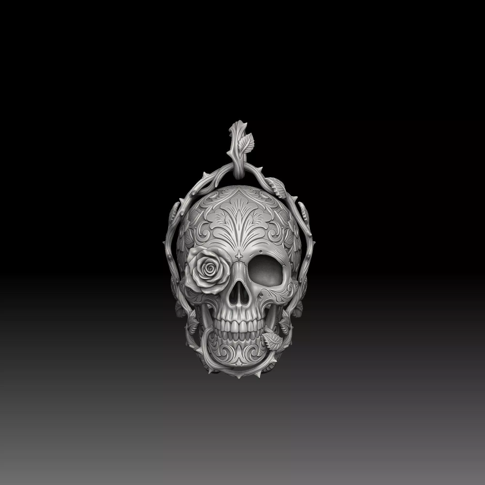 Skull Rose - one inch pendant 3D print model