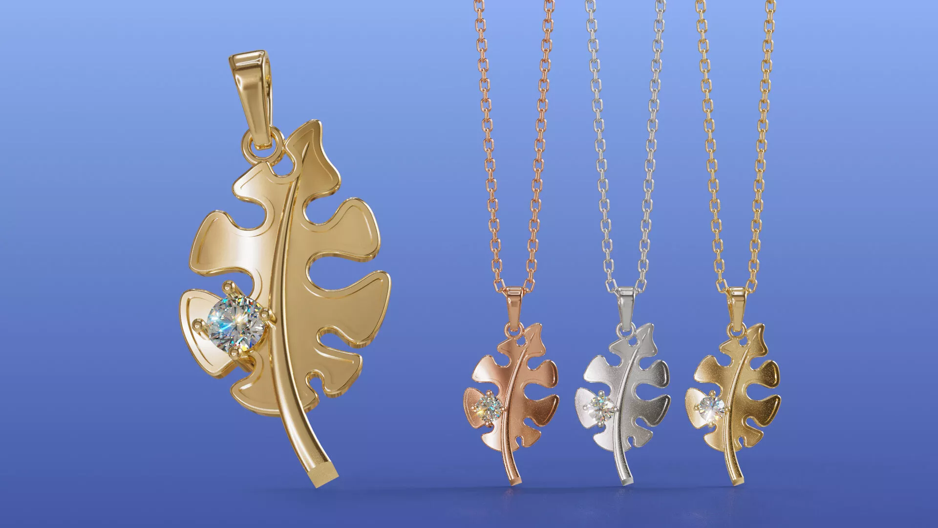 Monstera Leaf Solitaire Pendant Necklace Natural Inspired 3D print model