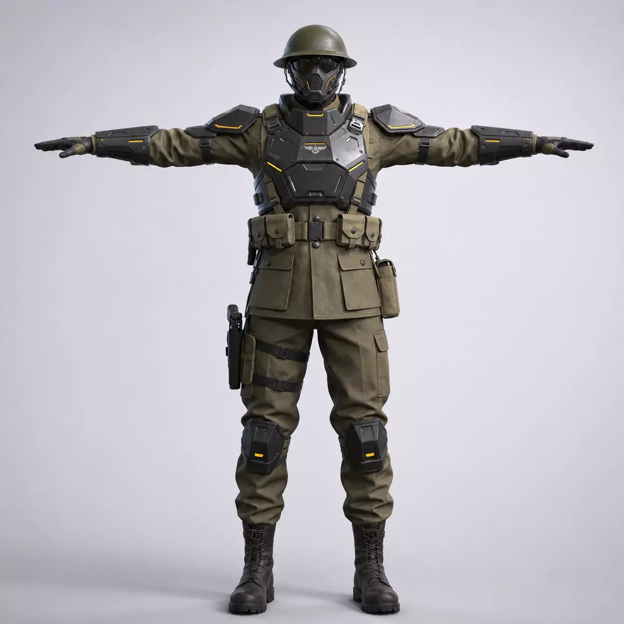 Sci-Fi Tactical Soldier WW2 T-Pose PBR Game Character 3D model