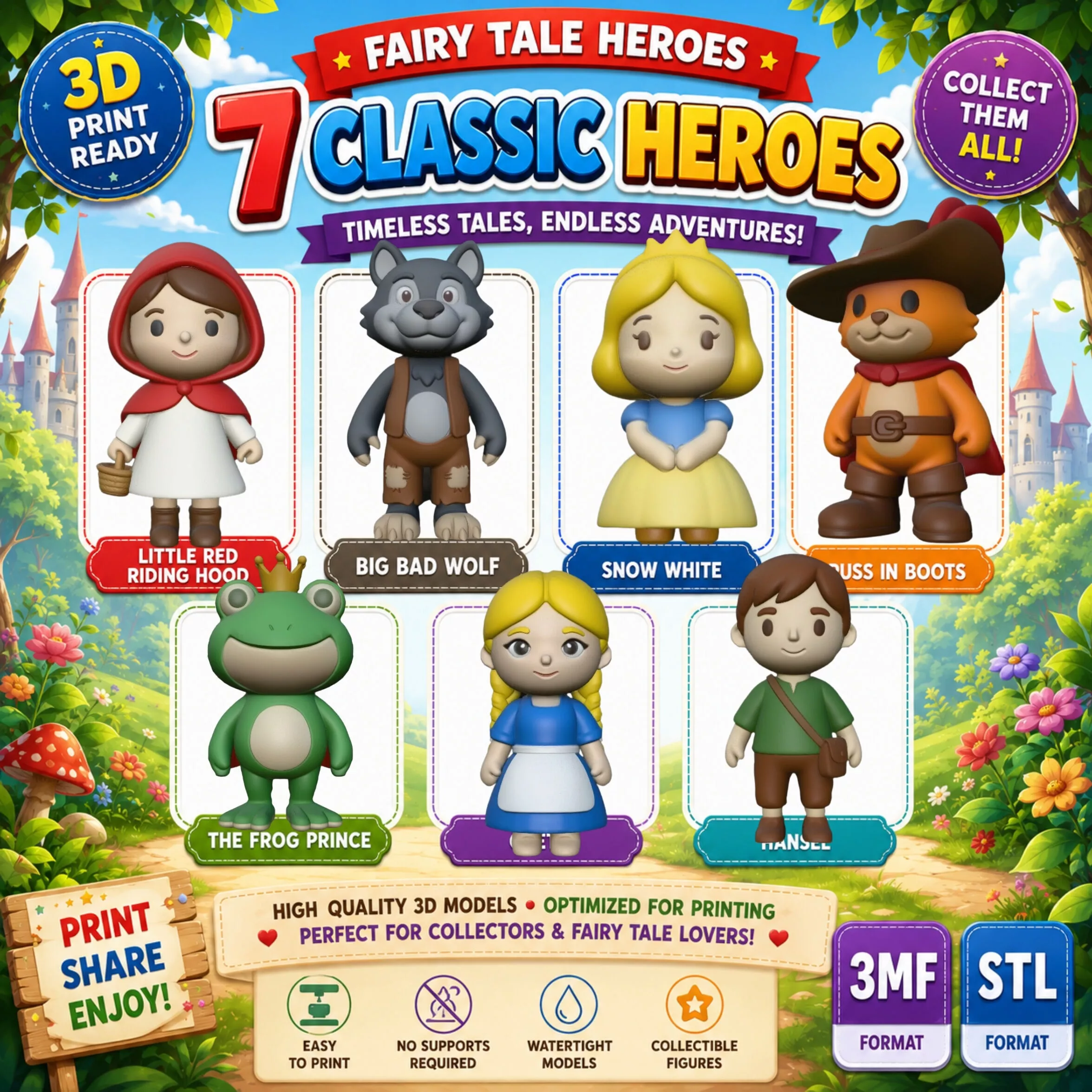 Fairy Tale Heroes Vol1 7 Cute Stylized 3D Printable Characters 3D print model