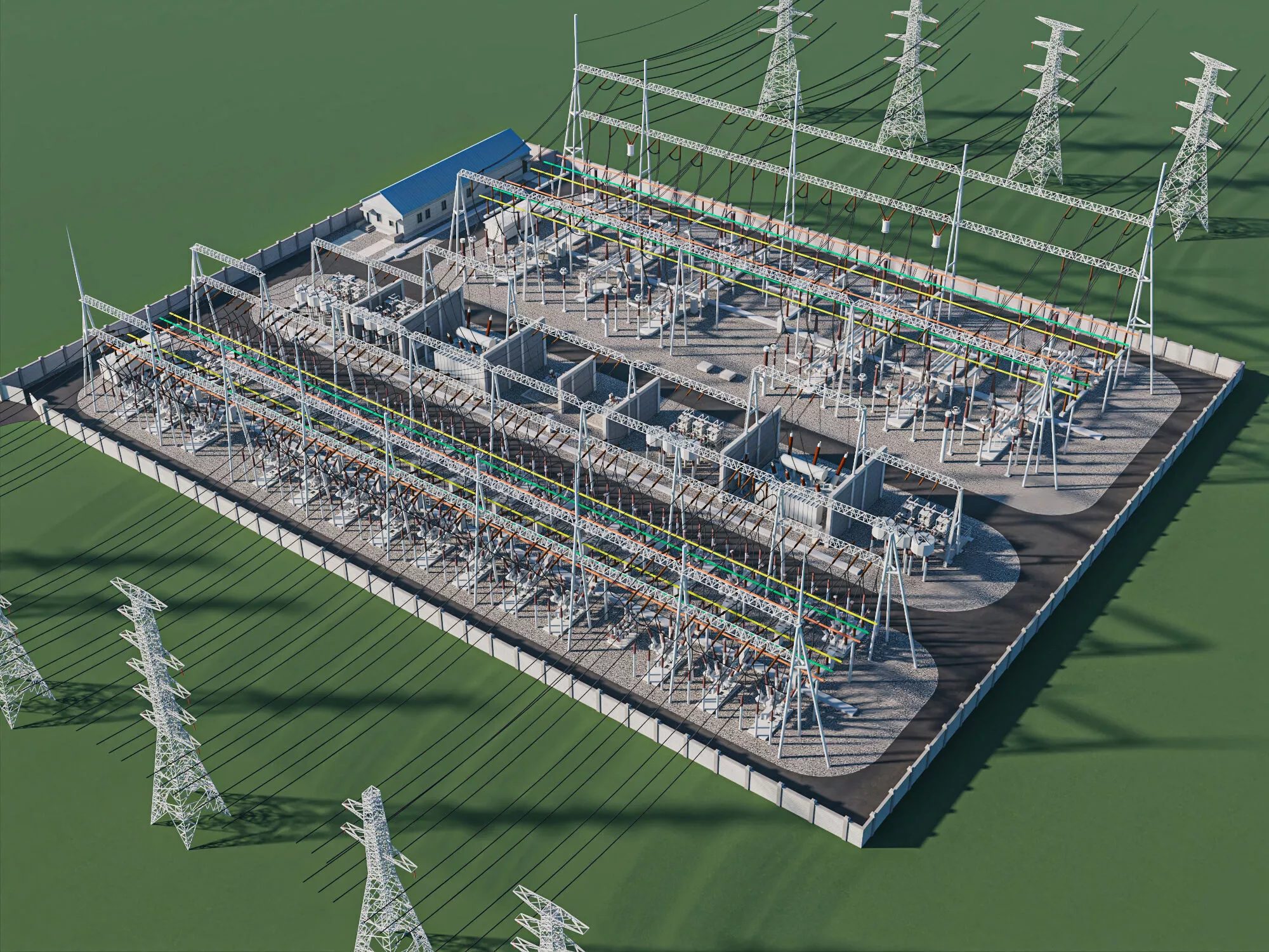 Large Electrical Substation Low-poly 3D model