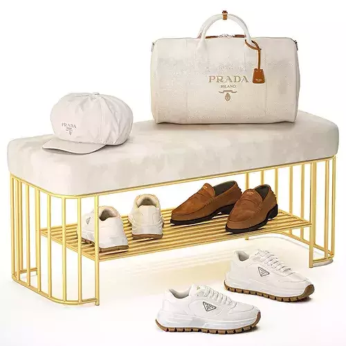 Bench shoes rack sneakers hat bag wardrobe set top 3D model 3