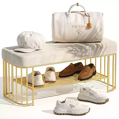 Bench shoes rack sneakers hat bag wardrobe set top 3D model 2
