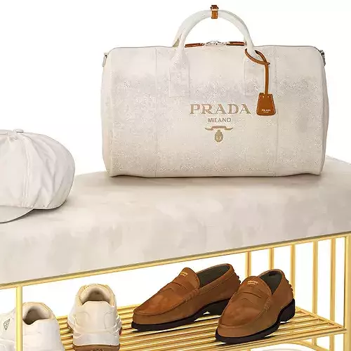 Bench shoes rack sneakers hat bag wardrobe set top 3D model 6