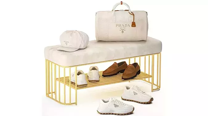 Bench shoes rack sneakers hat bag wardrobe set top 3D model 5