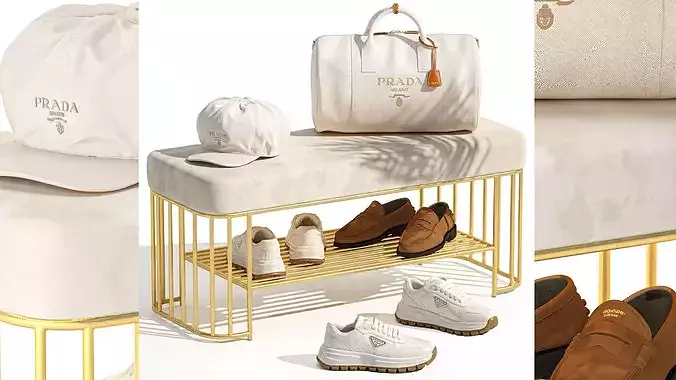 Bench shoes rack sneakers hat bag wardrobe set top 3D model
