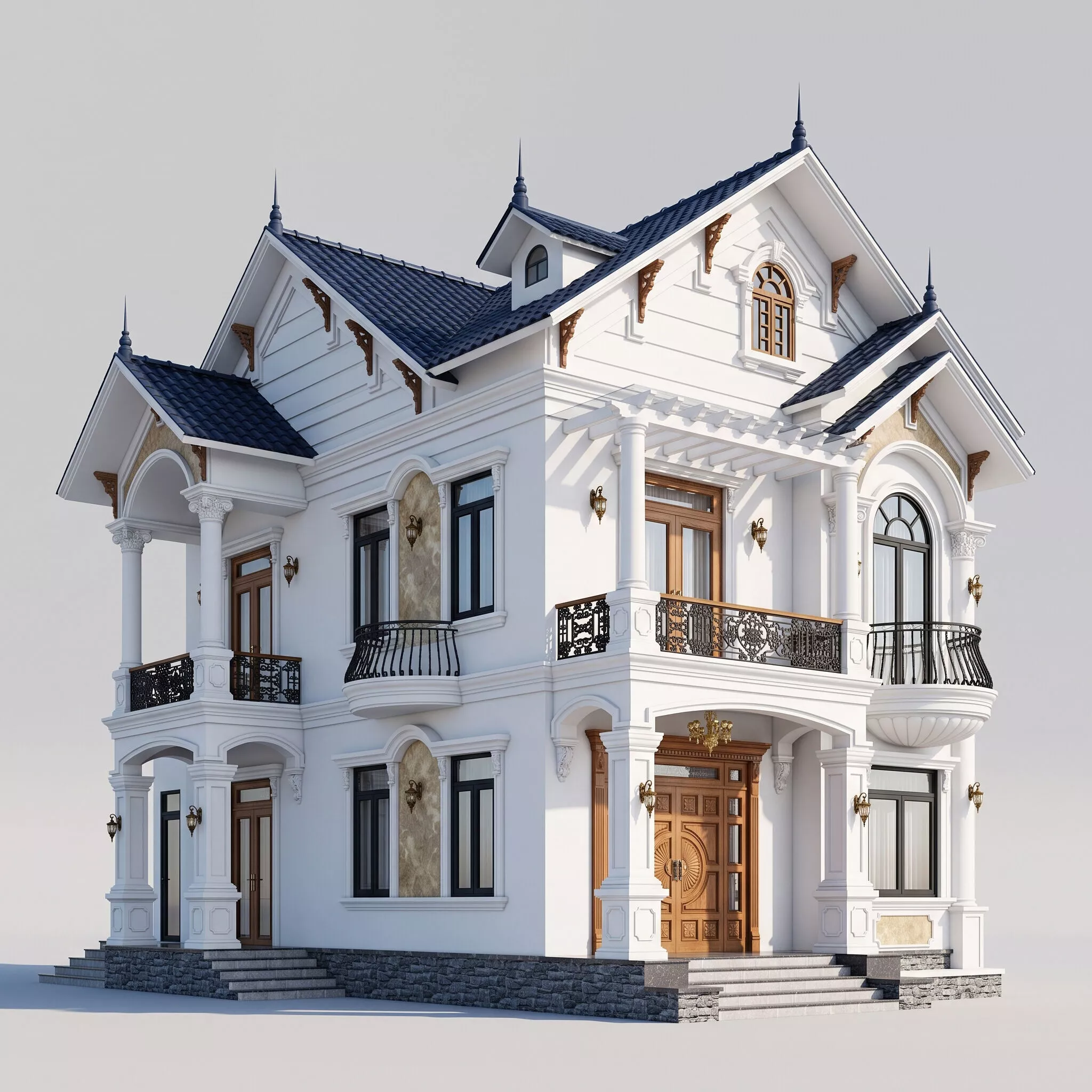 Two-Story Neoclassical Villa Exterior 3D model